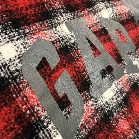 Gap Women’s Crew Neck Pullover Wool Blanket Front Spellout Red Plaid Large Shirt - Picture 2 of 6